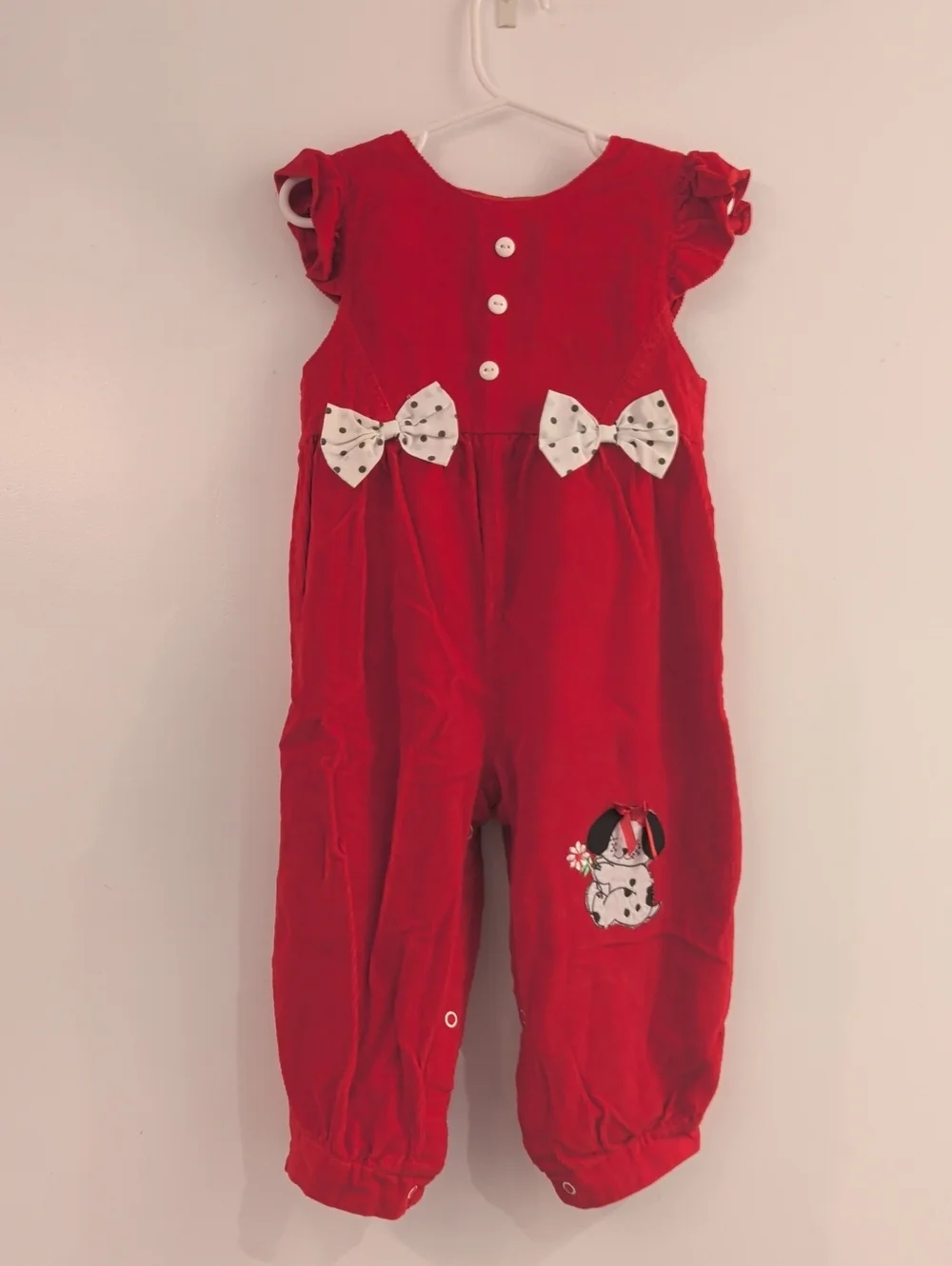 Vintage Small Steps Red Corduroy And Polka Dot Puppy Jumper Matching Set